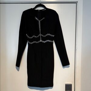 Balmain inspired Black Dress with Silver Chain Accents